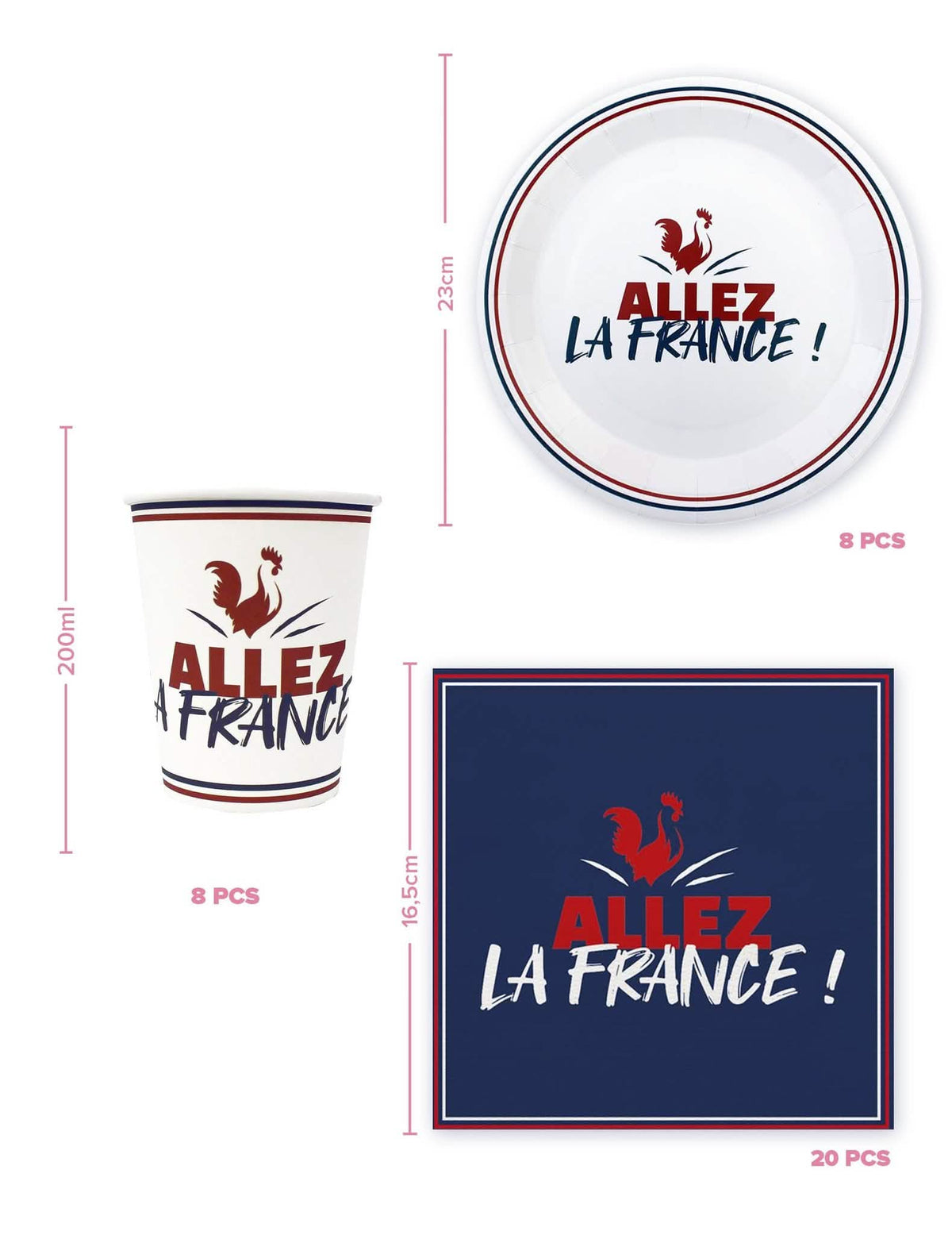 Kit de vajilla desechable Allez la France