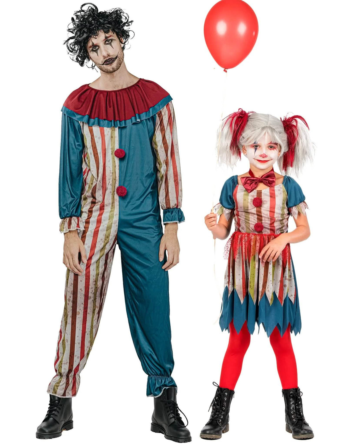Disfraz de pareja de payasos coloridos para padre e hija para Halloween