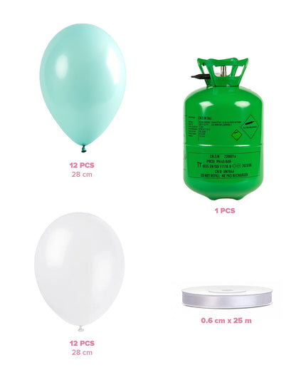 Kit de cilindro de helio con 12 globos de color menta 12 globos blancos y cinta