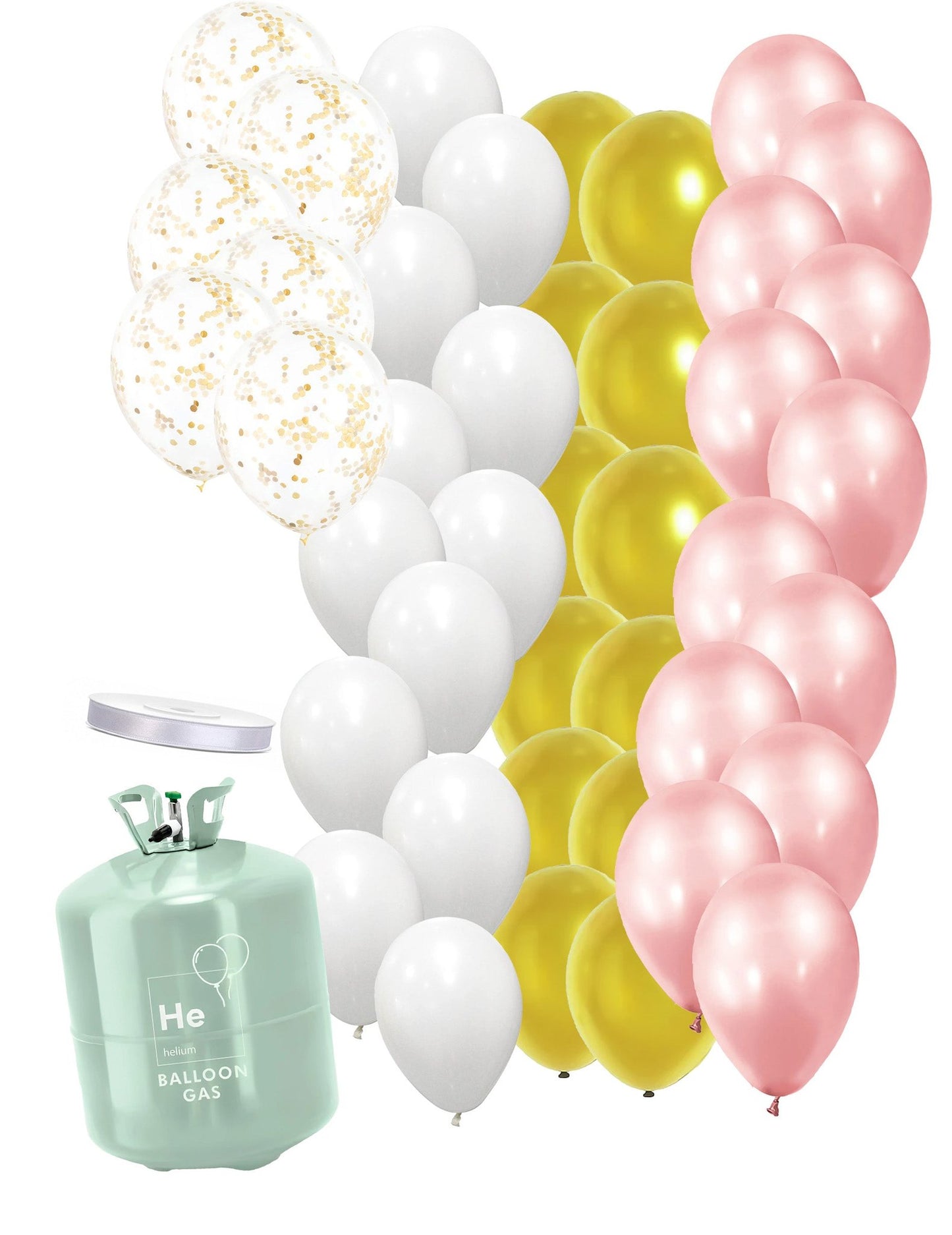 Kit de botes de helio con globos transparentes blanco oro rosa y cinta a juego