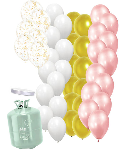 Kit de botes de helio con globos transparentes blanco oro rosa y cinta a juego