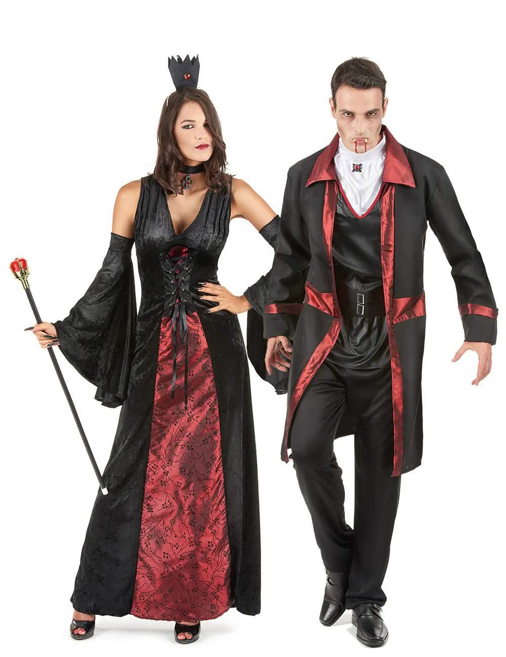 Disfraz de pareja vampiro rojo y negro Halloween