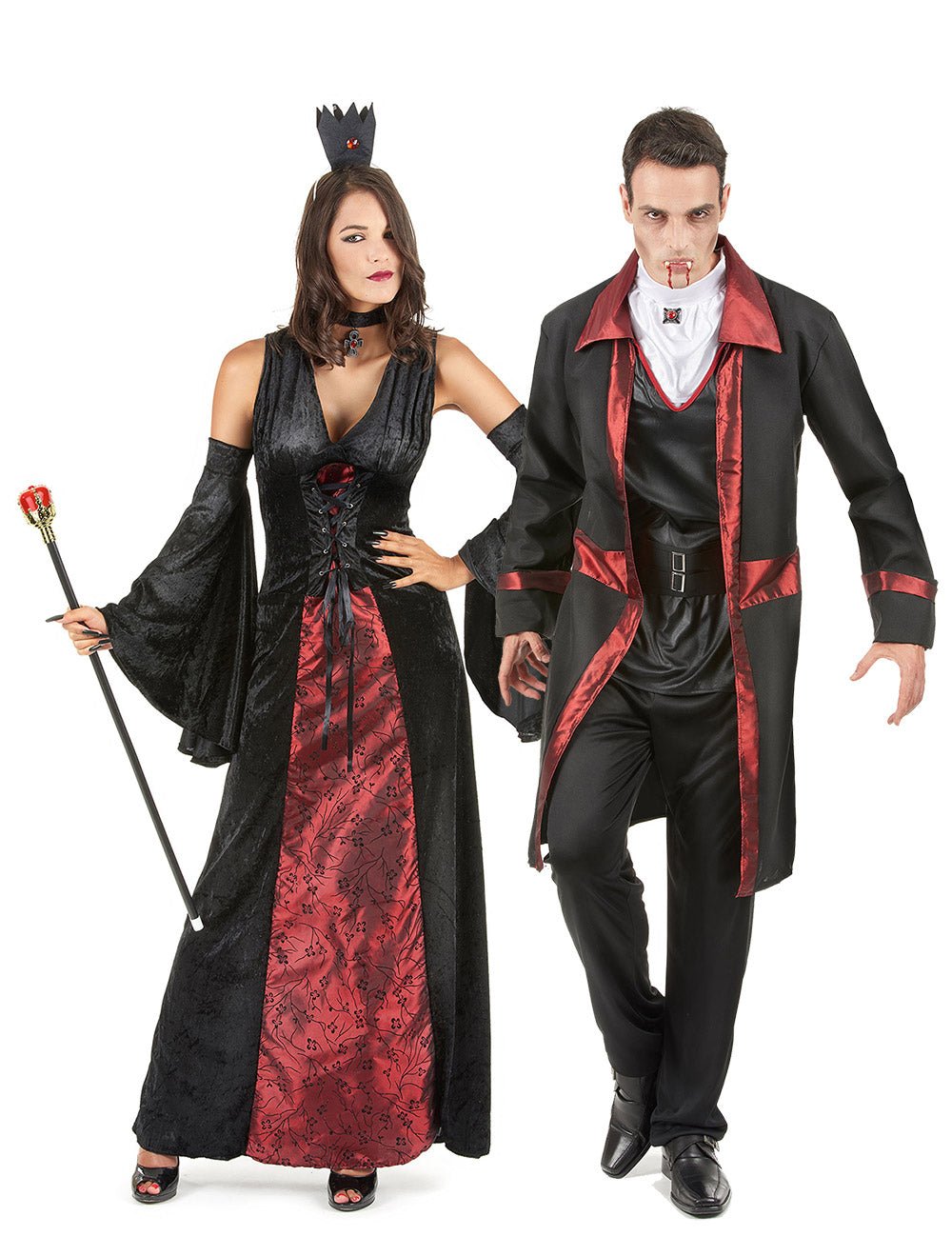 Disfraz de pareja vampiro rojo y negro Halloween