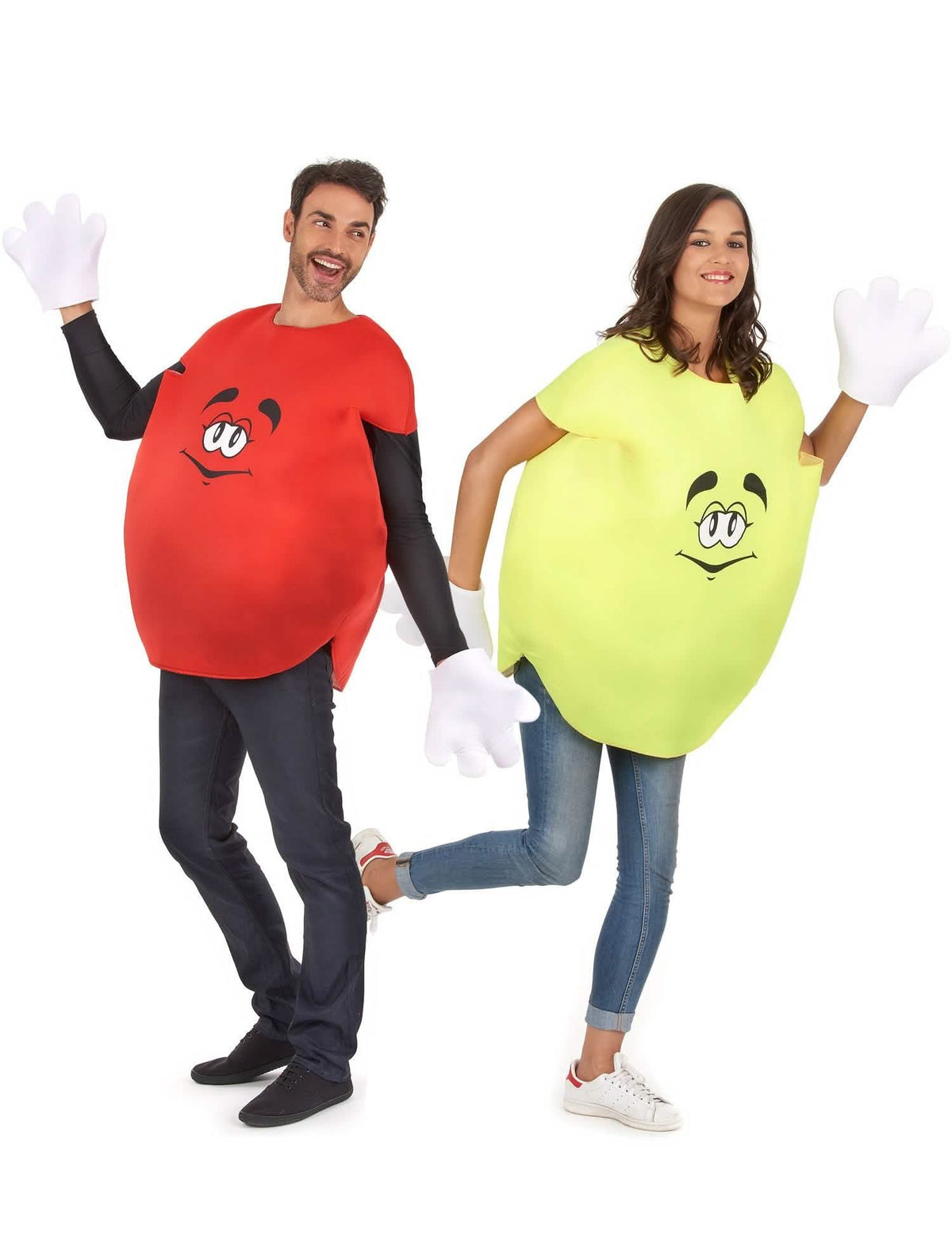 Disfraz de pareja caramelo amarillo y rojo adulto