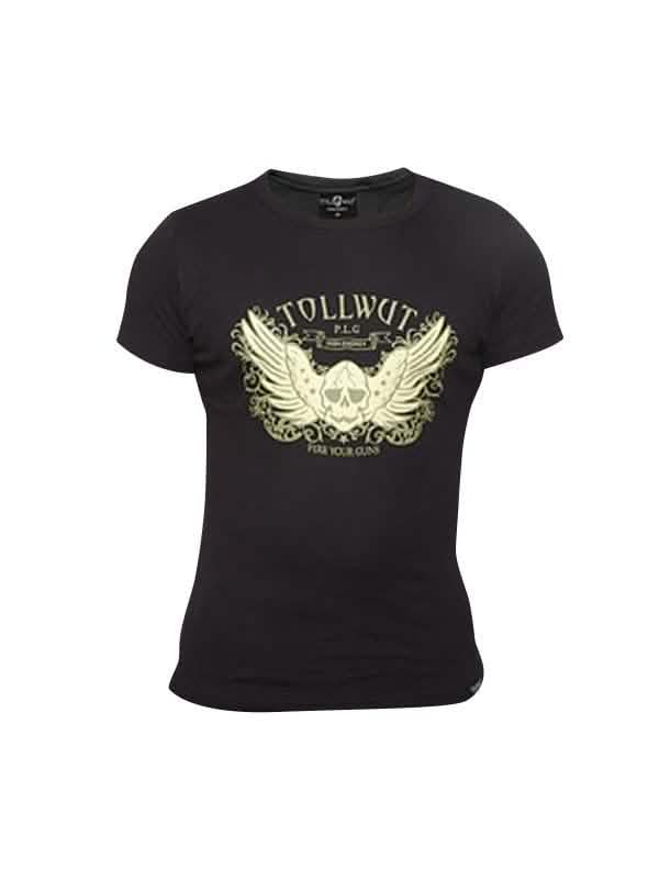 camisetas Tollwut Street Wear 'BREAKOUT' para hombre negro con motivo de calavera alada