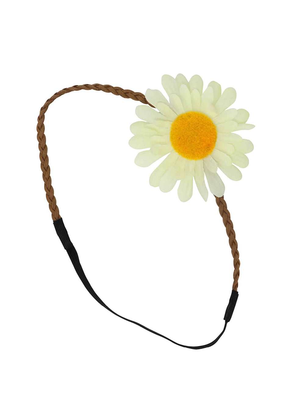 Detalle de la flor de la diadema trenzada con flor blanca para adulto
