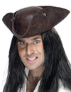 Tricorne pirate pour adulte marron aspect cuir