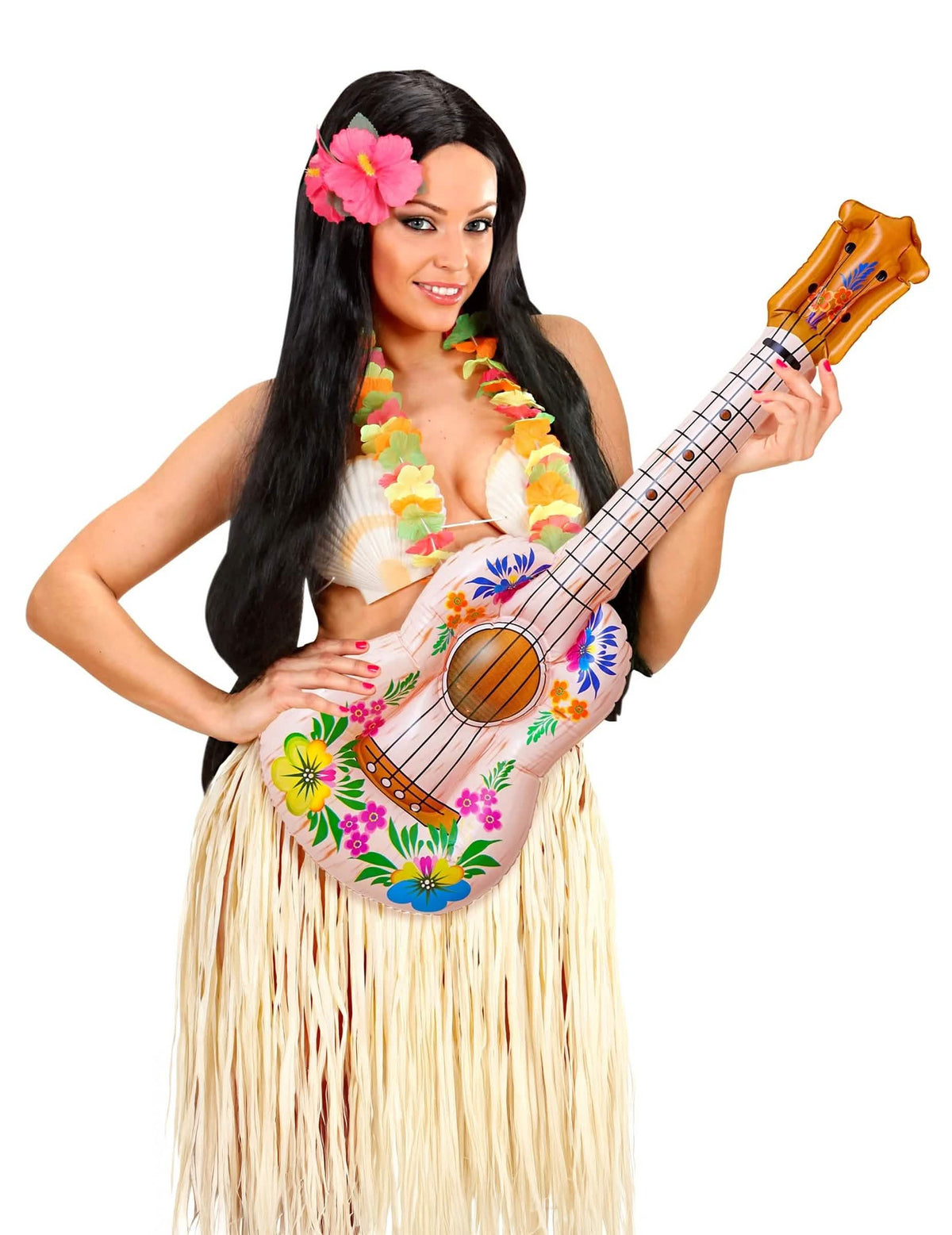 Ukulélé hawaiano carry me para adulto con motivos de flores rosas y amarillas