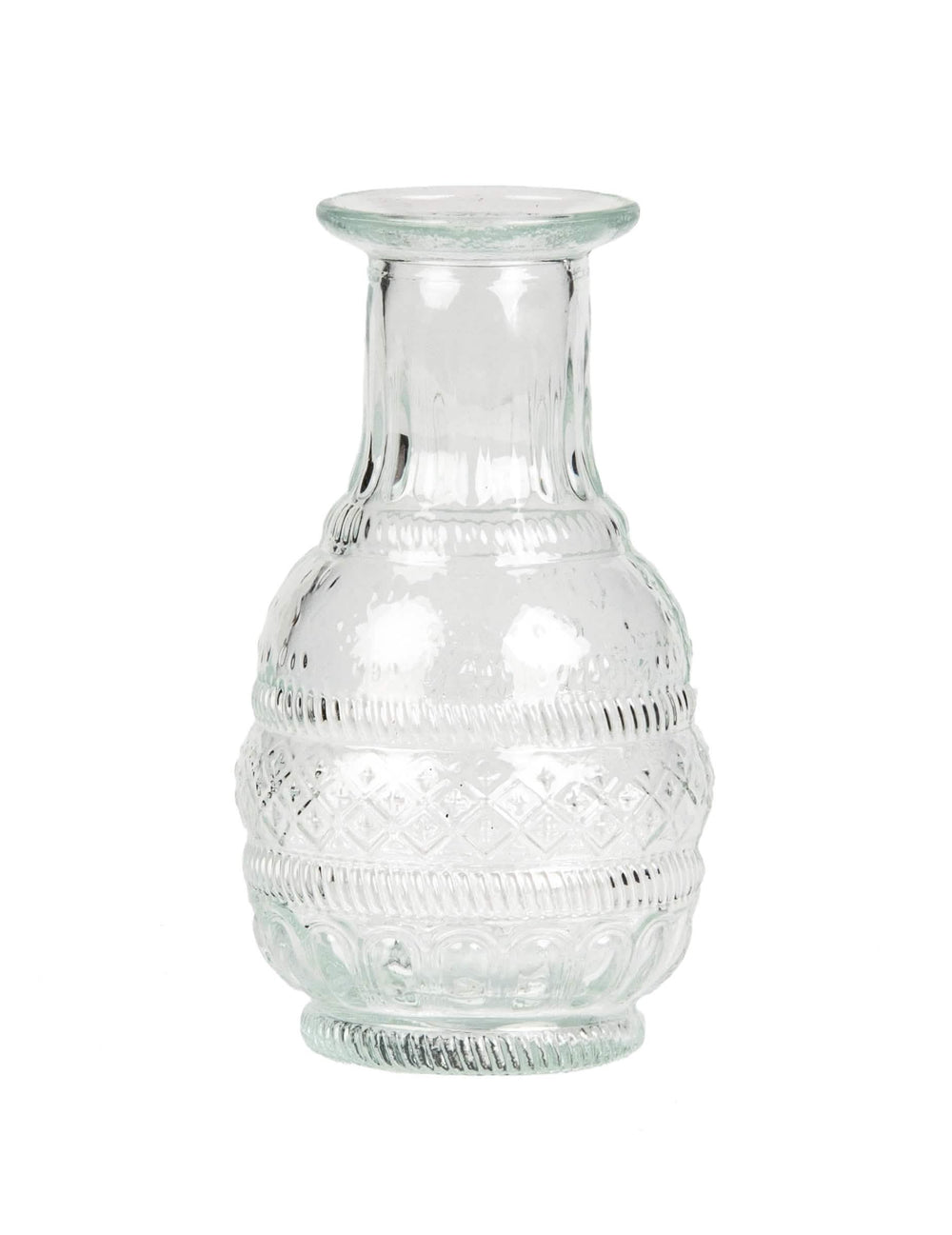 Vase style bohème pour décoration en verre transparent gravure ancienne