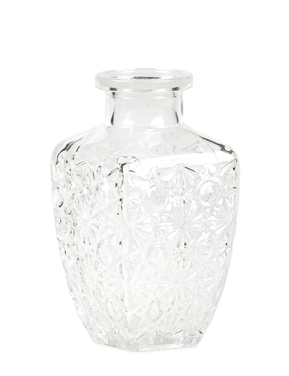 Vase gravure ancienne pour décoration de table en verre carré transparent