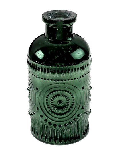Jarrón vintage brillante de cristal verde abeto 6 x 12 cm