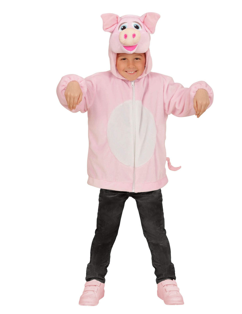 Chaqueta con capucha de cerdo para niño rosa con orejas y hocico
