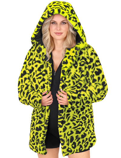 Chaqueta con capucha de leopardo amarillo para adultos