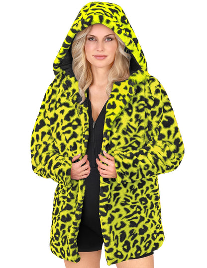 Chaqueta con capucha de leopardo amarillo para adultos