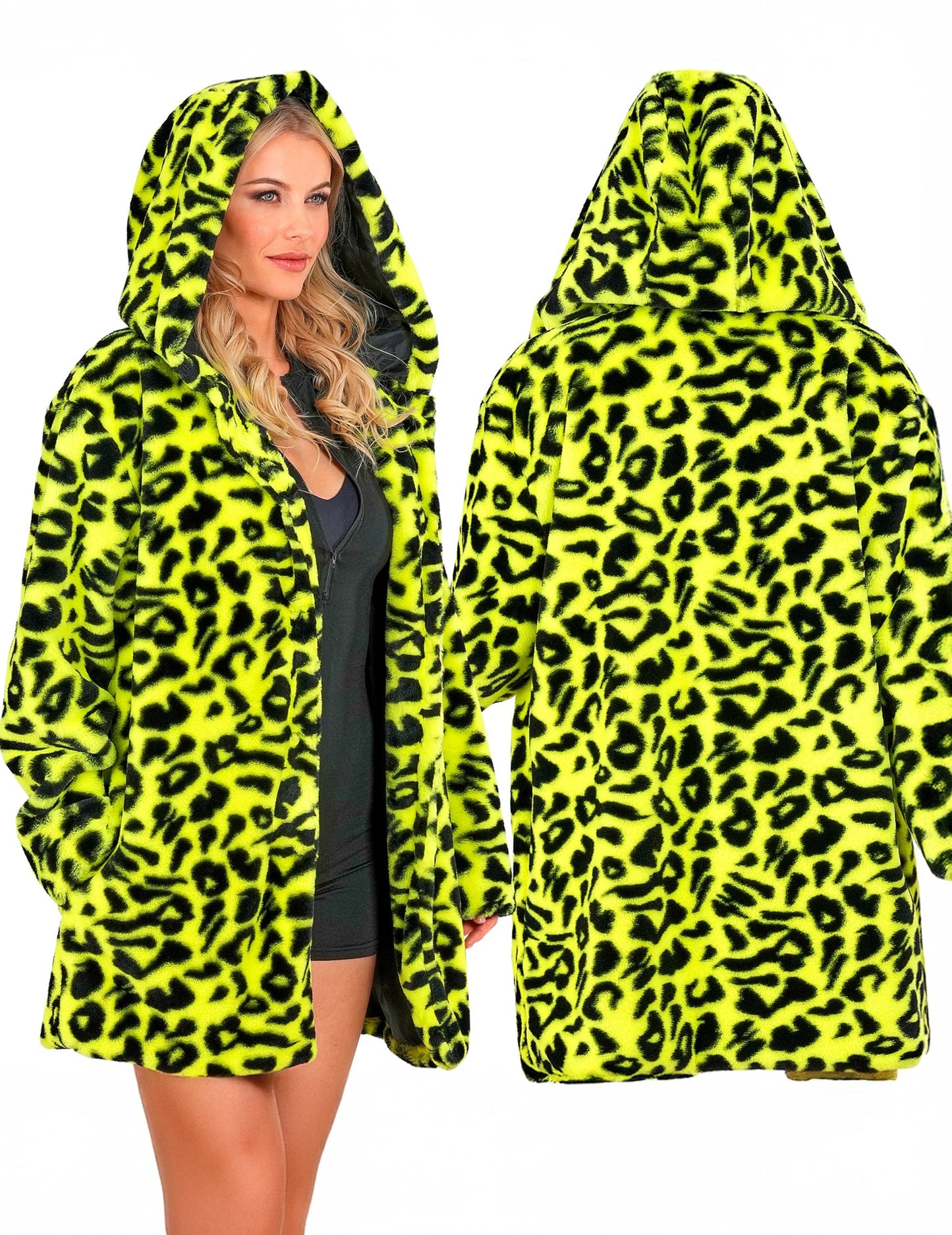 Chaqueta con capucha de leopardo amarillo para adultos
