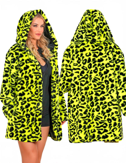 Chaqueta con capucha de leopardo amarillo para adultos