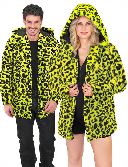 Chaqueta con capucha de leopardo amarillo para adultos