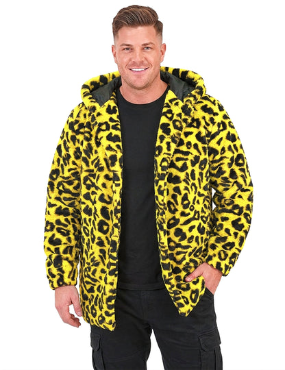 Chaqueta con capucha de leopardo amarillo para adultos