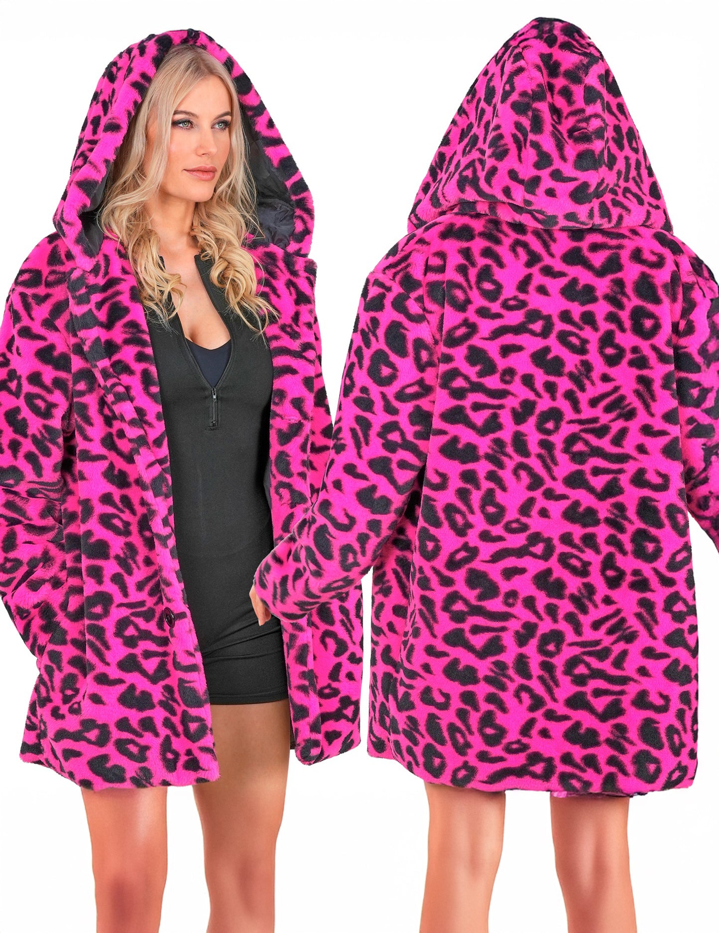 Chaqueta con capucha de leopardo rosa para adultos