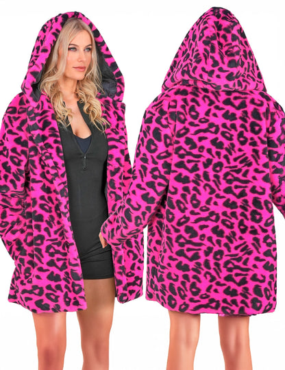 Chaqueta con capucha de leopardo rosa para adultos
