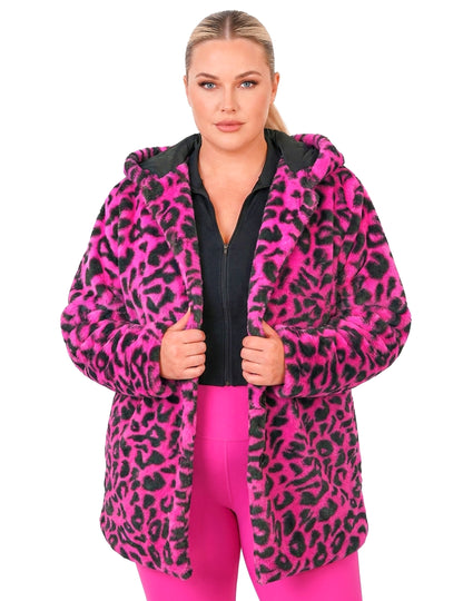 Chaqueta con capucha de leopardo rosa para adultos