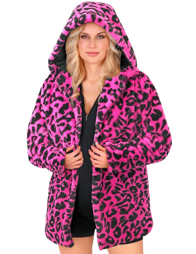 Chaqueta con capucha de leopardo rosa para adultos