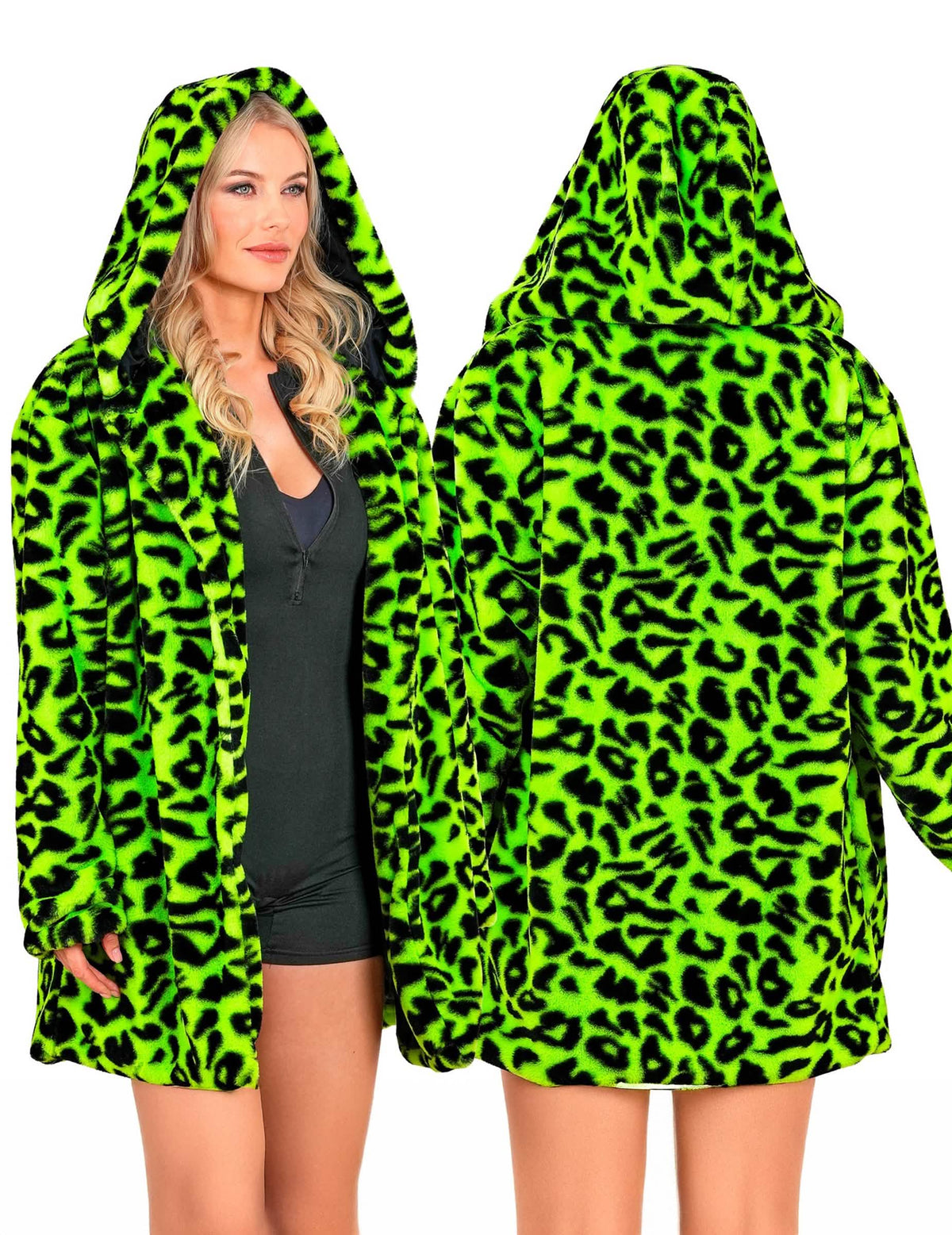 Chaqueta verde con capucha de leopardo para adultos
