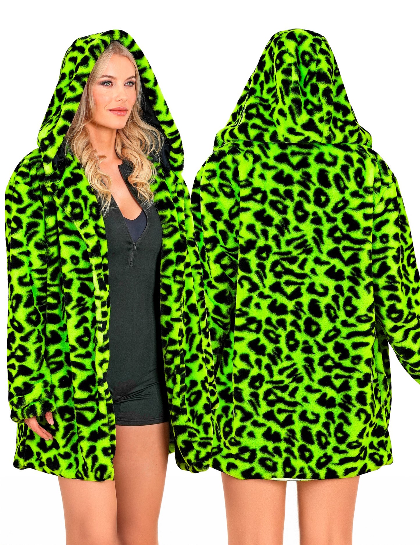Chaqueta verde con capucha de leopardo para adultos