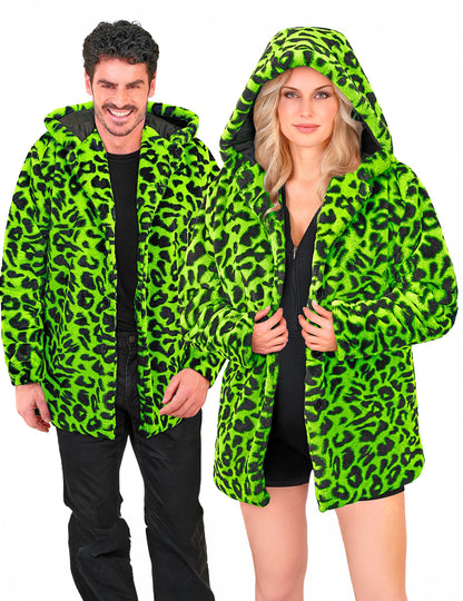 Chaqueta verde con capucha de leopardo para adultos