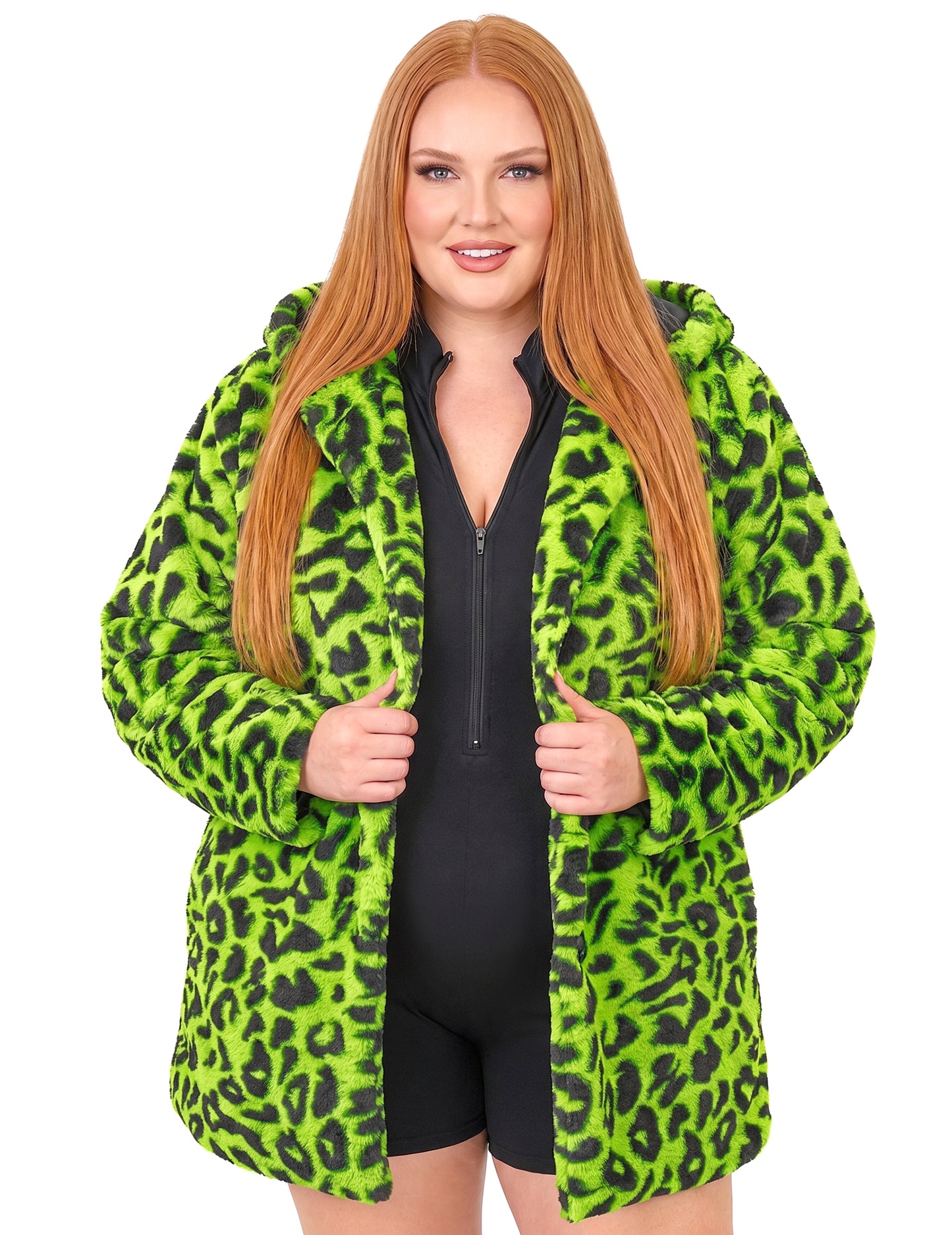 Chaqueta verde con capucha de leopardo para adultos