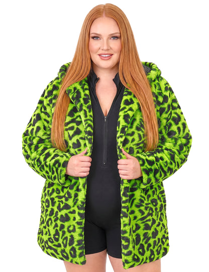 Chaqueta verde con capucha de leopardo para adultos