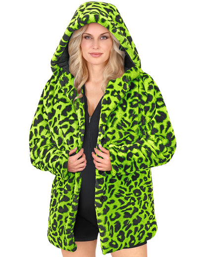 Chaqueta verde con capucha de leopardo para adultos