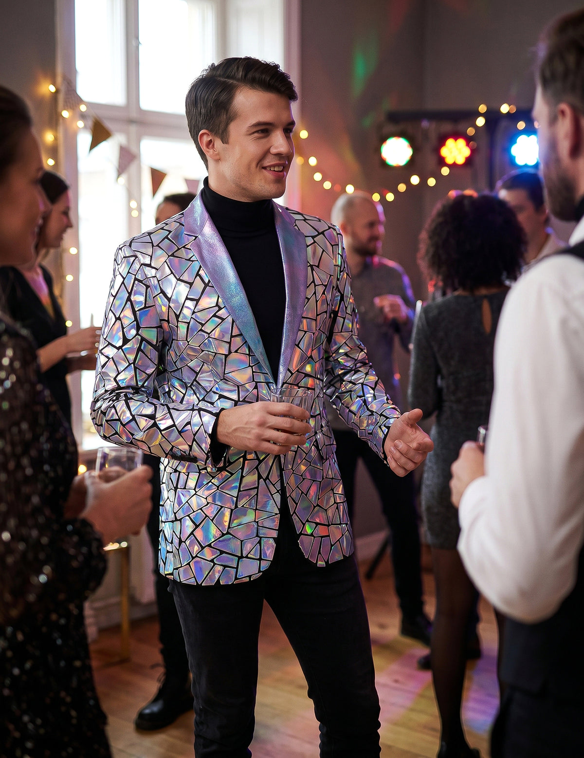 Chaqueta holográfica estroboscópica de lujo para hombre