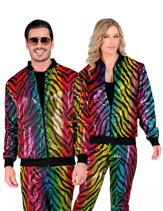 Cazadora tigre de lentejuelas multicolor para adulto