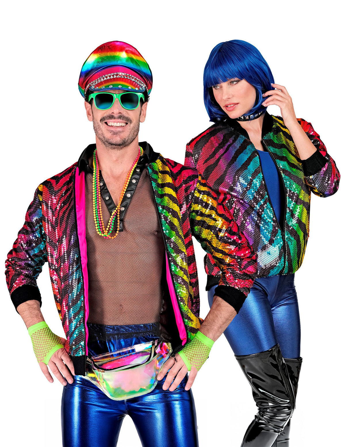 Cazadora tigre de lentejuelas multicolor para adulto