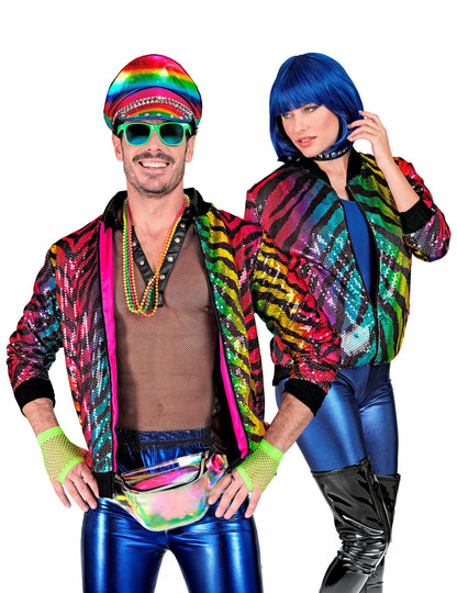 Cazadora tigre de lentejuelas multicolor para adulto