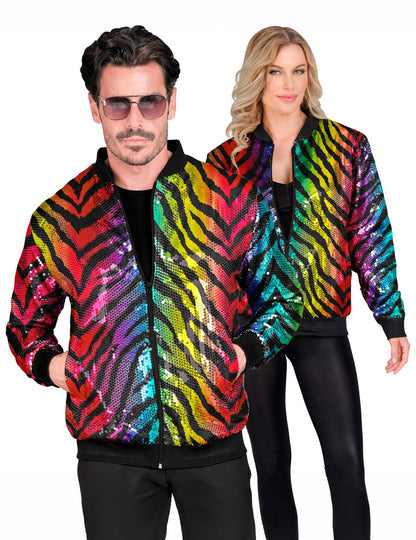 Cazadora tigre de lentejuelas multicolor para adulto