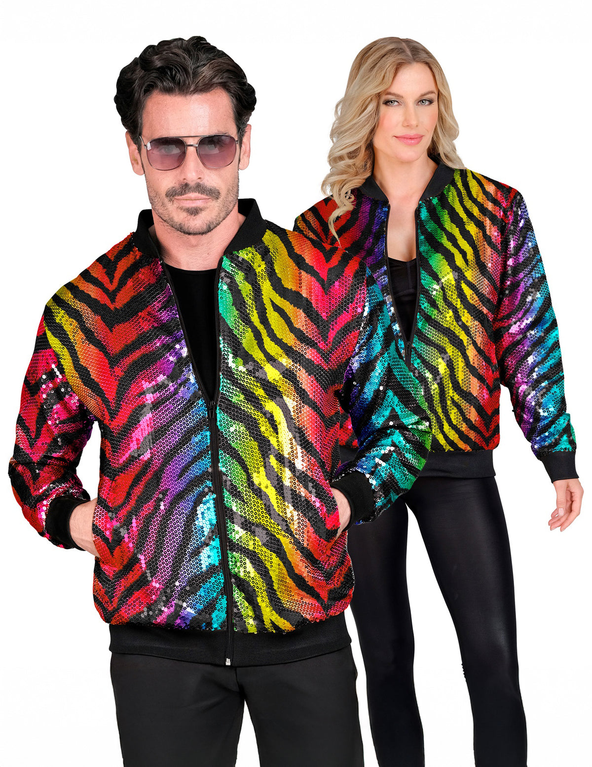 Cazadora tigre de lentejuelas multicolor para adulto