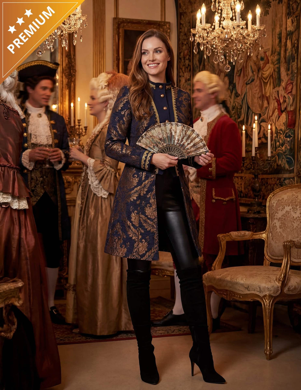 Veste baroque brodée luxe pour femme bleue et or