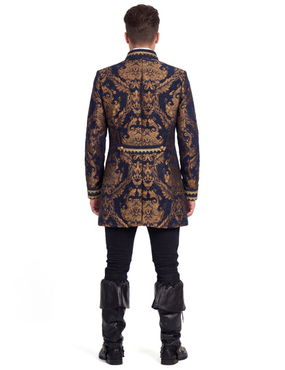 Chaqueta barroca bordada de lujo azul para hombre
