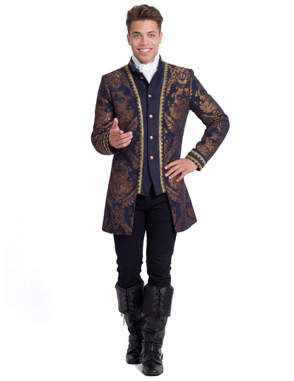 Chaqueta barroca bordada de lujo azul para hombre