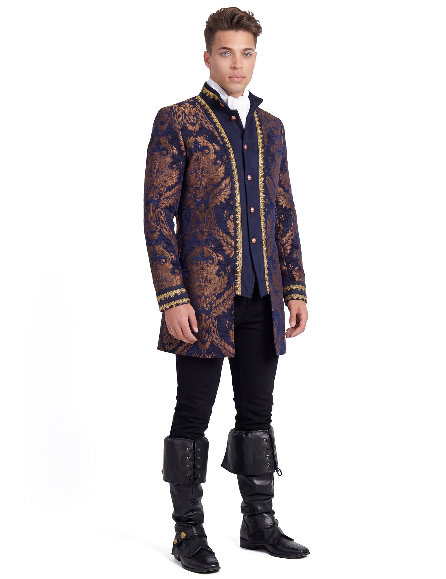 Chaqueta barroca bordada de lujo azul para hombre