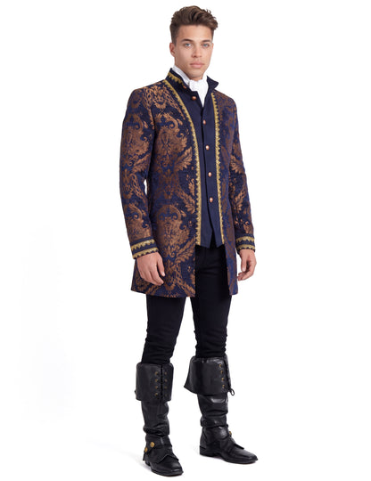 Chaqueta barroca bordada de lujo azul para hombre