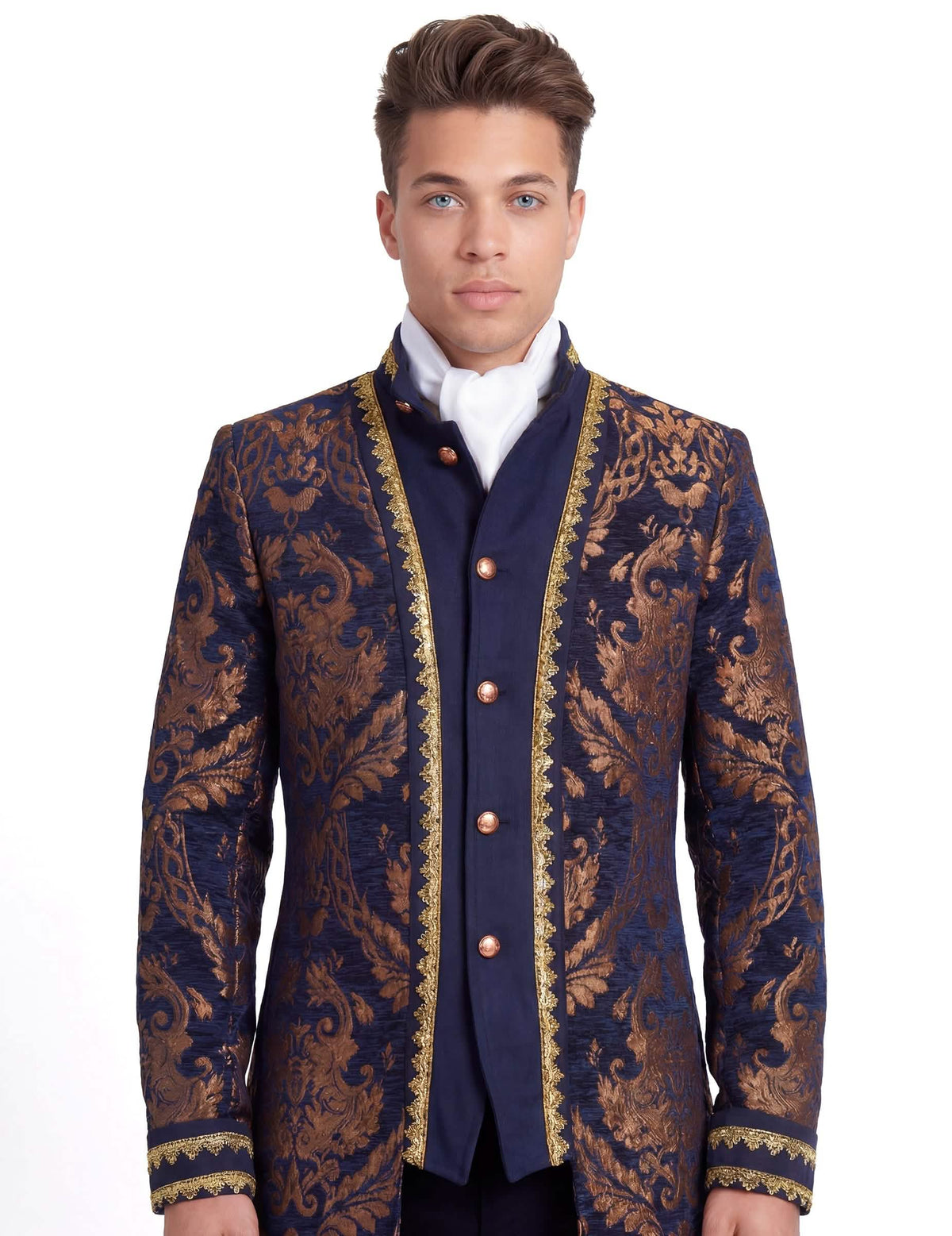 Chaqueta barroca bordada de lujo azul para hombre
