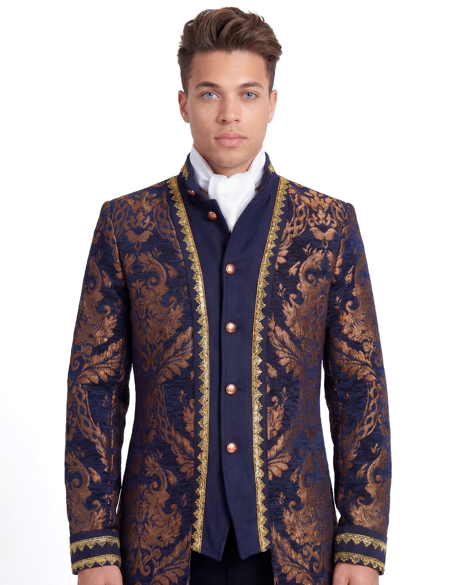 Chaqueta barroca bordada de lujo azul para hombre