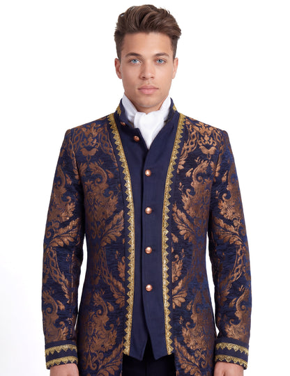 Chaqueta barroca bordada de lujo azul para hombre