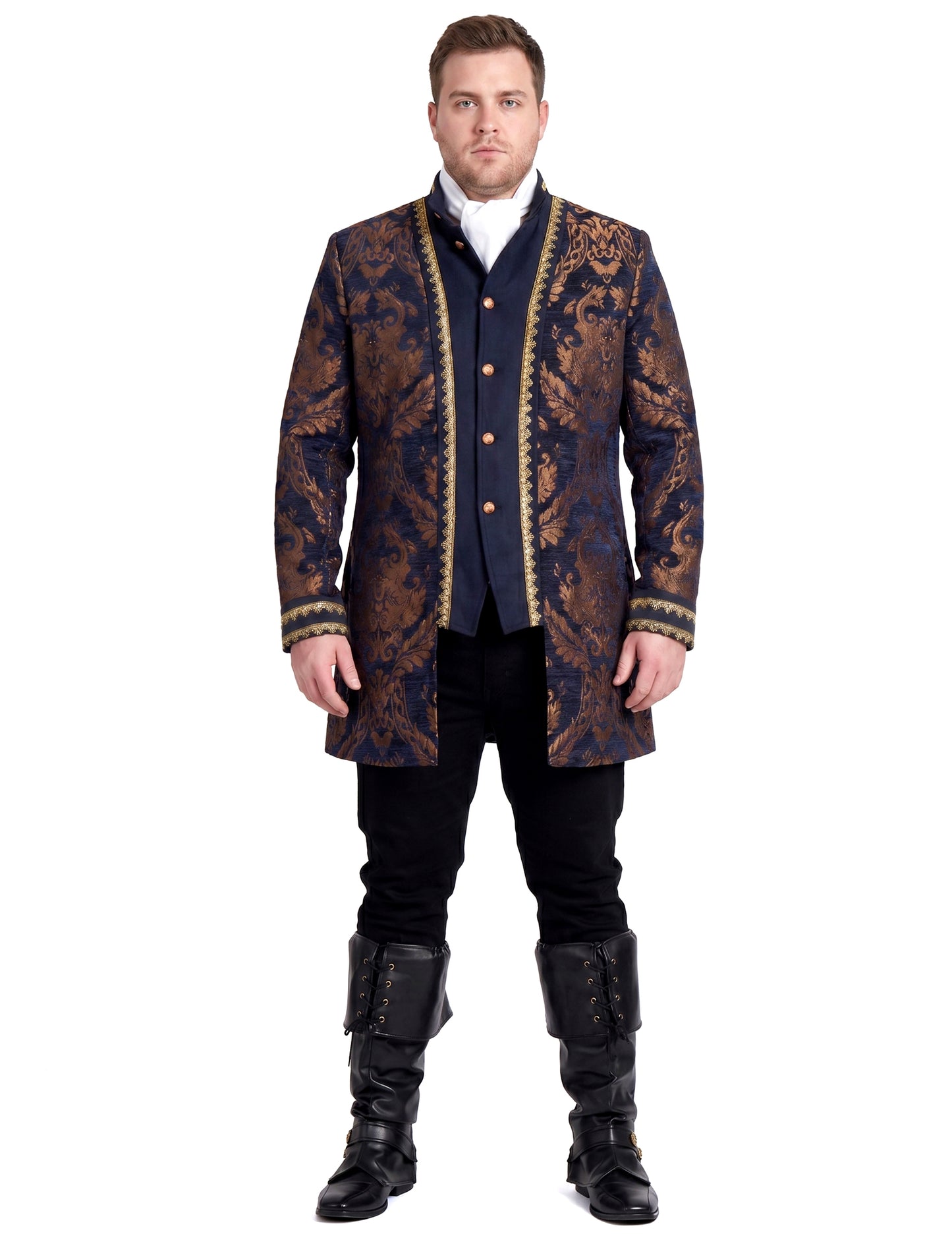 Chaqueta barroca bordada de lujo azul para hombre