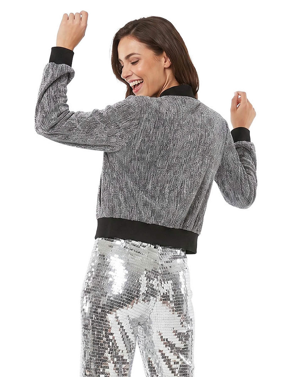 Chaqueta brillante plateada para mujer
