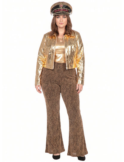 Chaqueta de cocodrilo metálica dorada para mujer