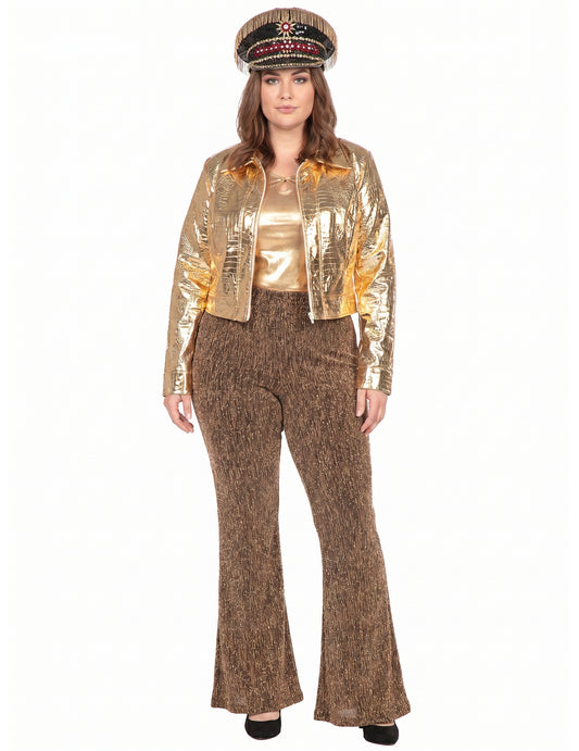 Chaqueta de cocodrilo metálica dorada para mujer